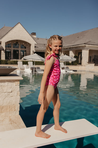GIRLS TIE STRAP ONE PIECE IN CHERRY BLOOM BY PINK DESERT