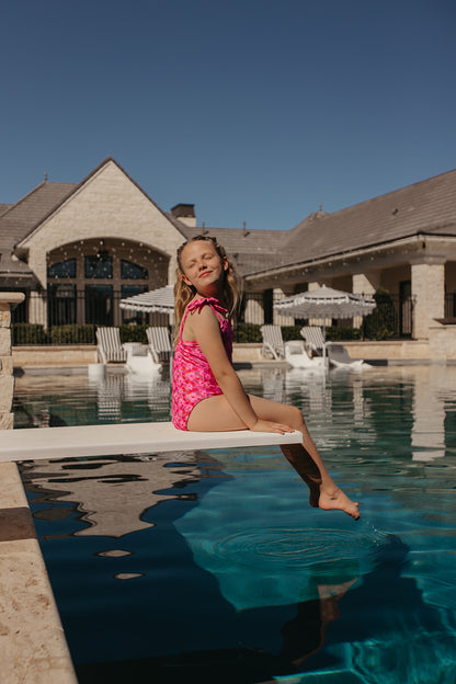 GIRLS TIE STRAP ONE PIECE IN CHERRY BLOOM BY PINK DESERT