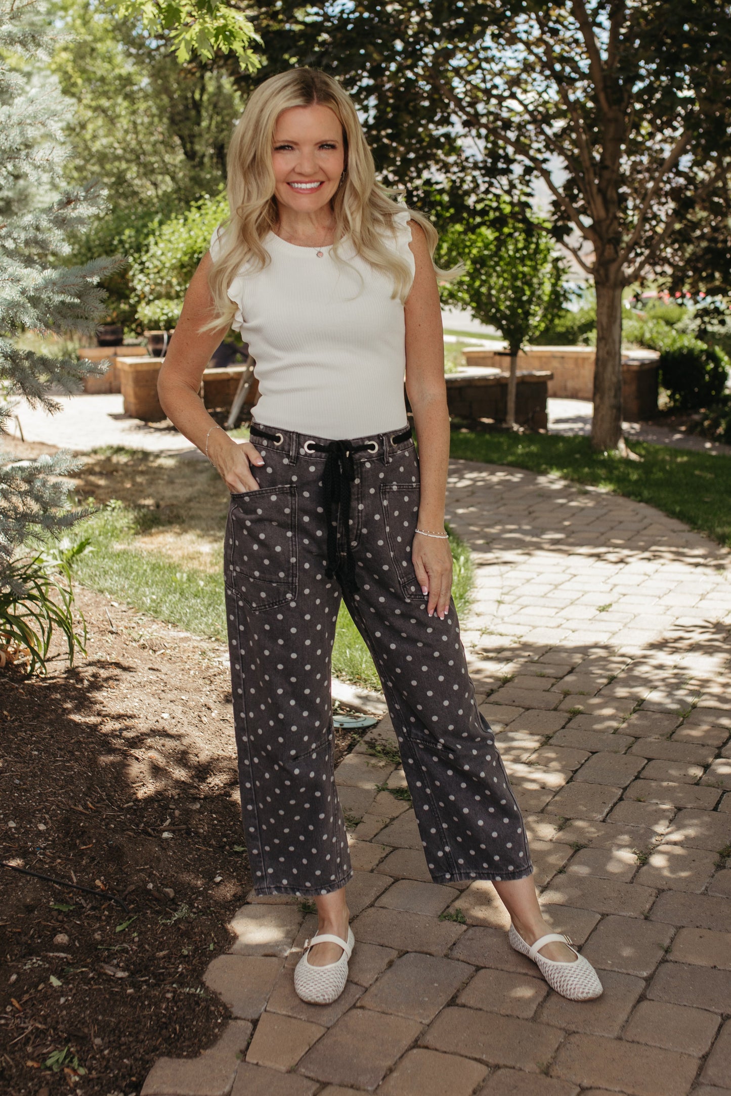 THE MELODY POLKA DOT PANTS IN CHARCOAL