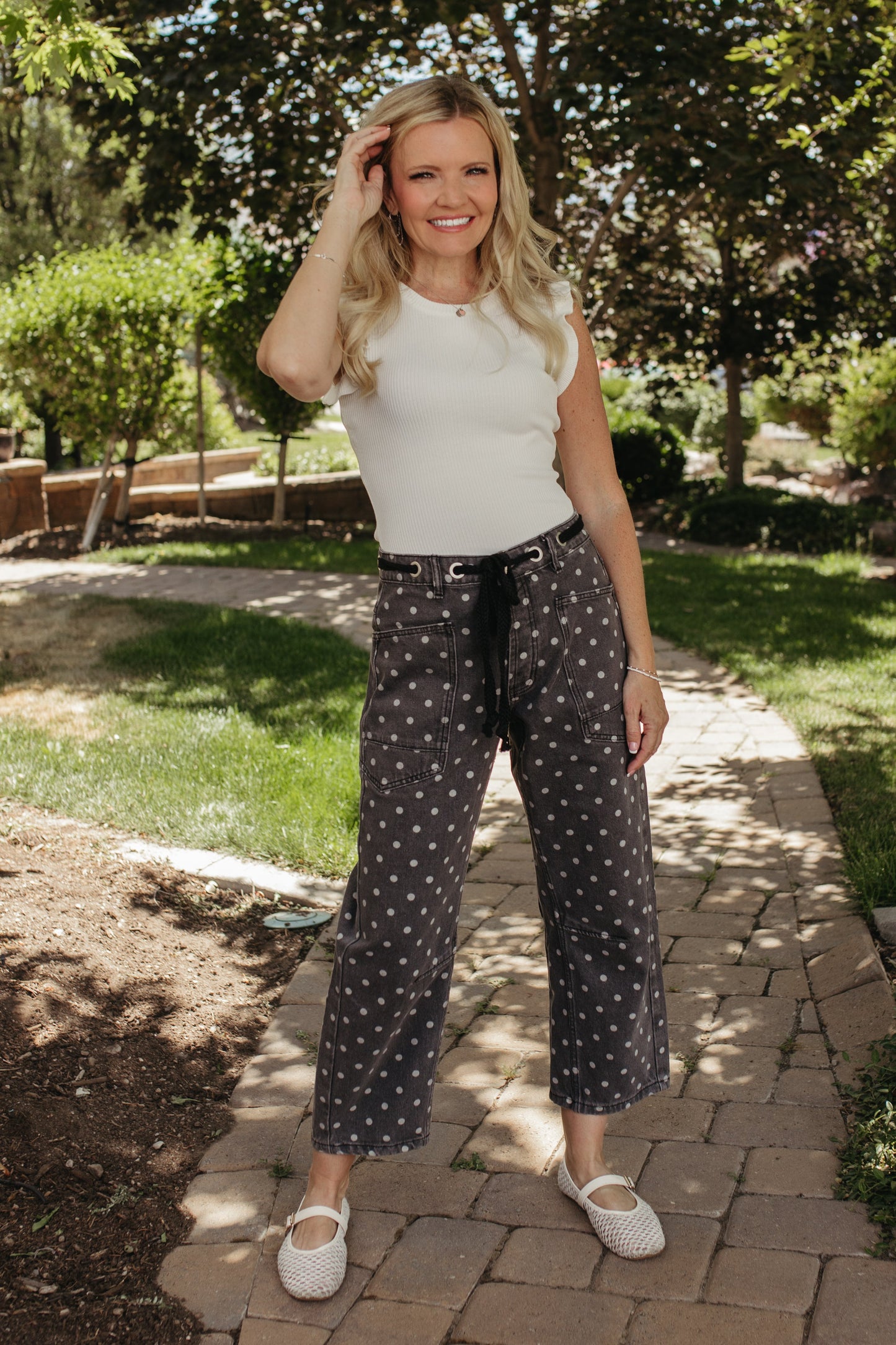 THE MELODY POLKA DOT PANTS IN CHARCOAL