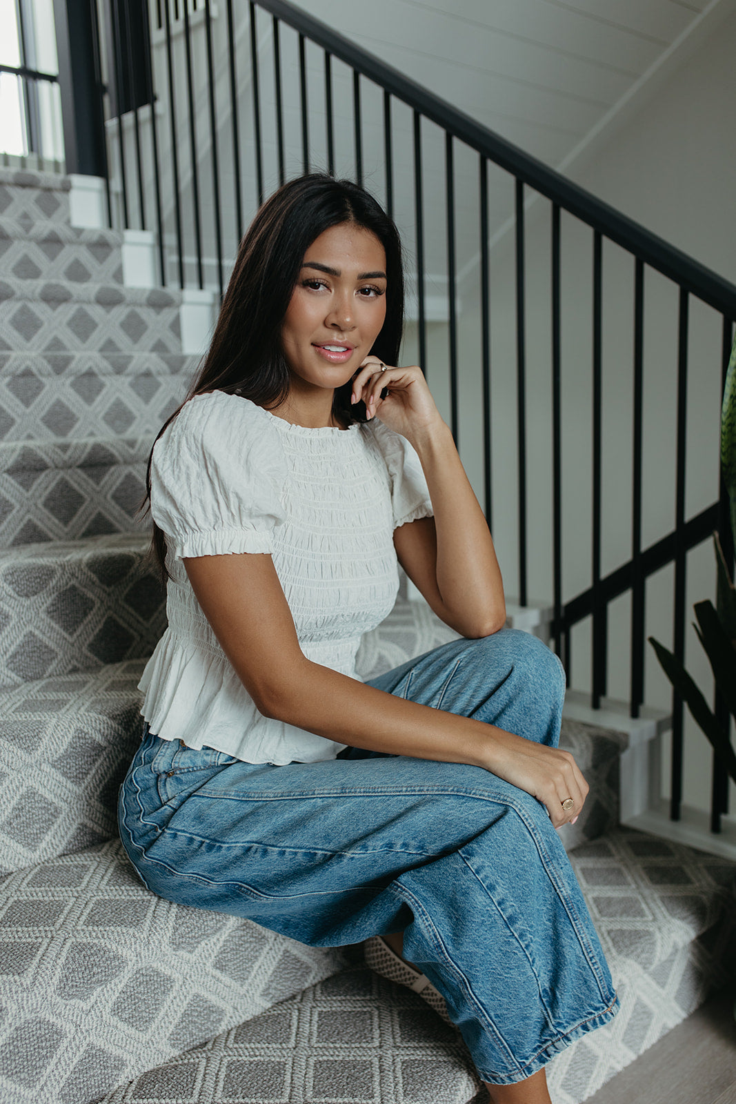 THE CAMILA PUFF SLEEVE SMOCKED TOP IN WHITE