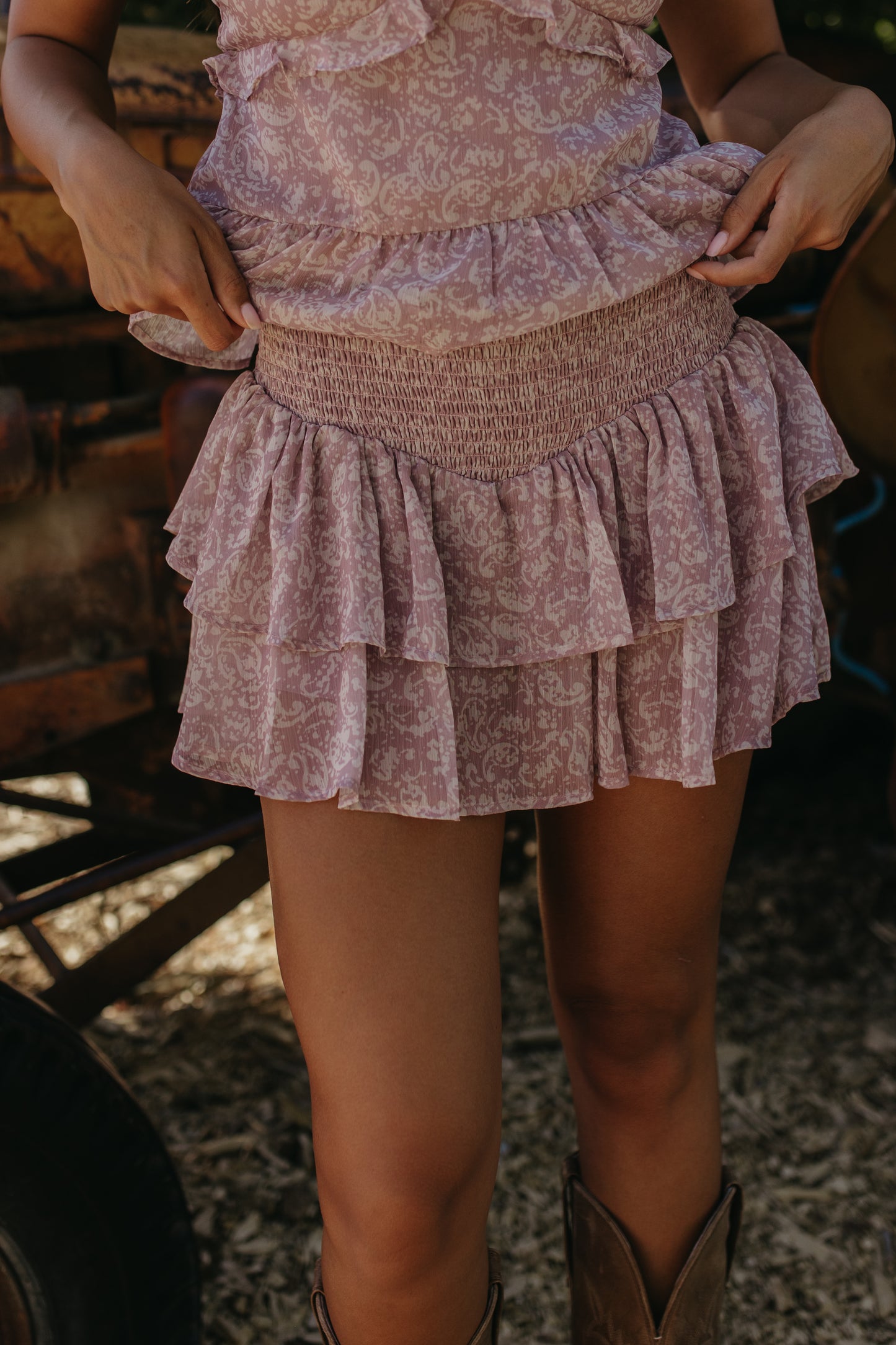 THE KARINA CHIFFON RUFFLE TOP AND SKORT SET