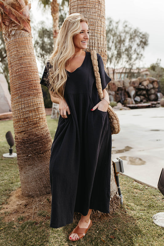 THE EASTON WASHED LINEN MAXI DRESS IN CHARCOAL