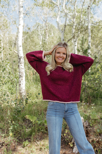 THE SIYA LONG SLEEVE KNIT SWEATER IN BURGUNDY
