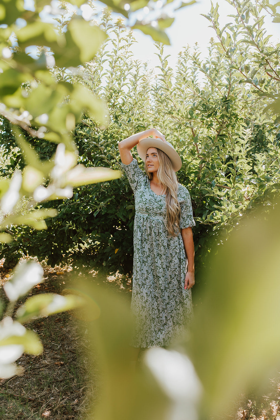 Green floral modest dress | PINK DESERT
