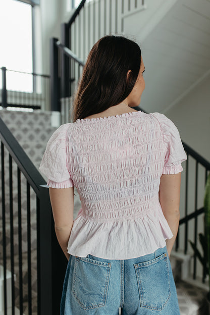 THE CAMILA PUFF SLEEVE SMOCKED TOP IN PINK