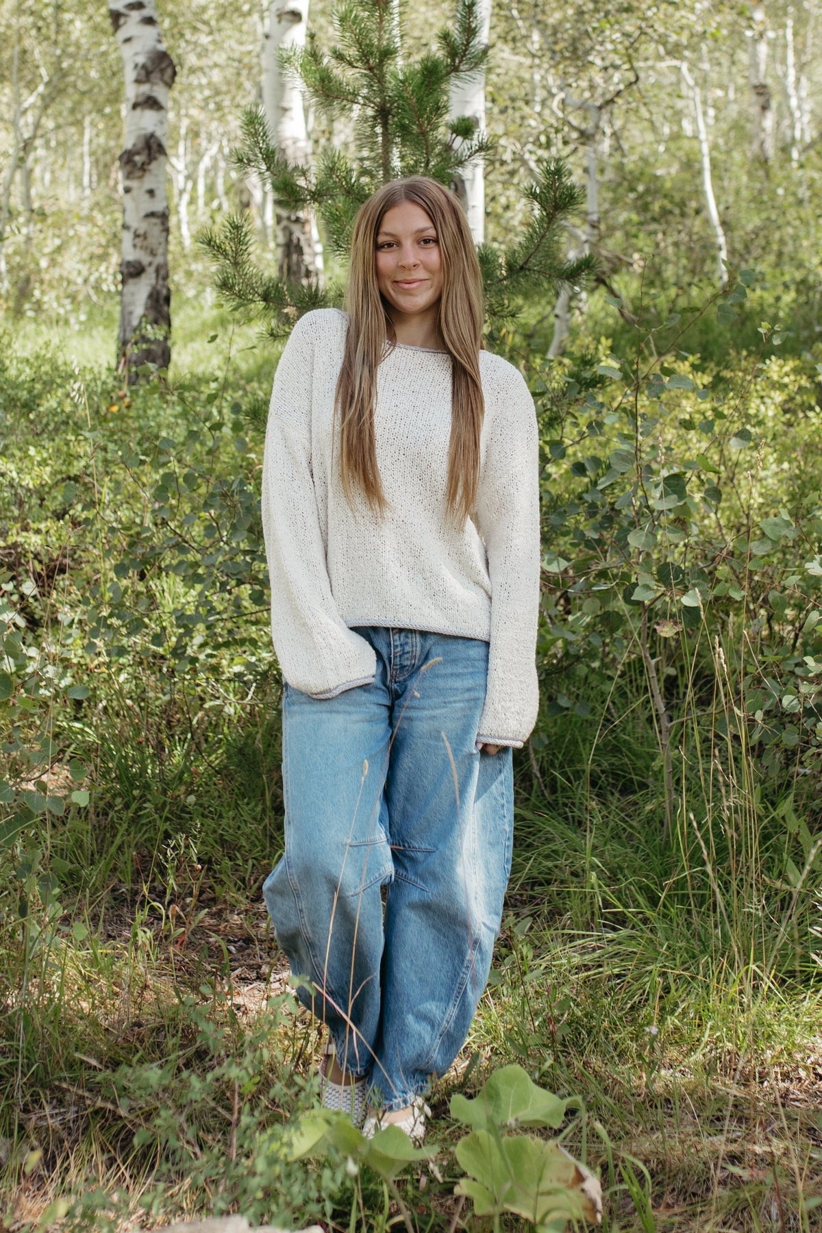THE SIYA LONG SLEEVE KNIT SWEATER IN OATMEAL