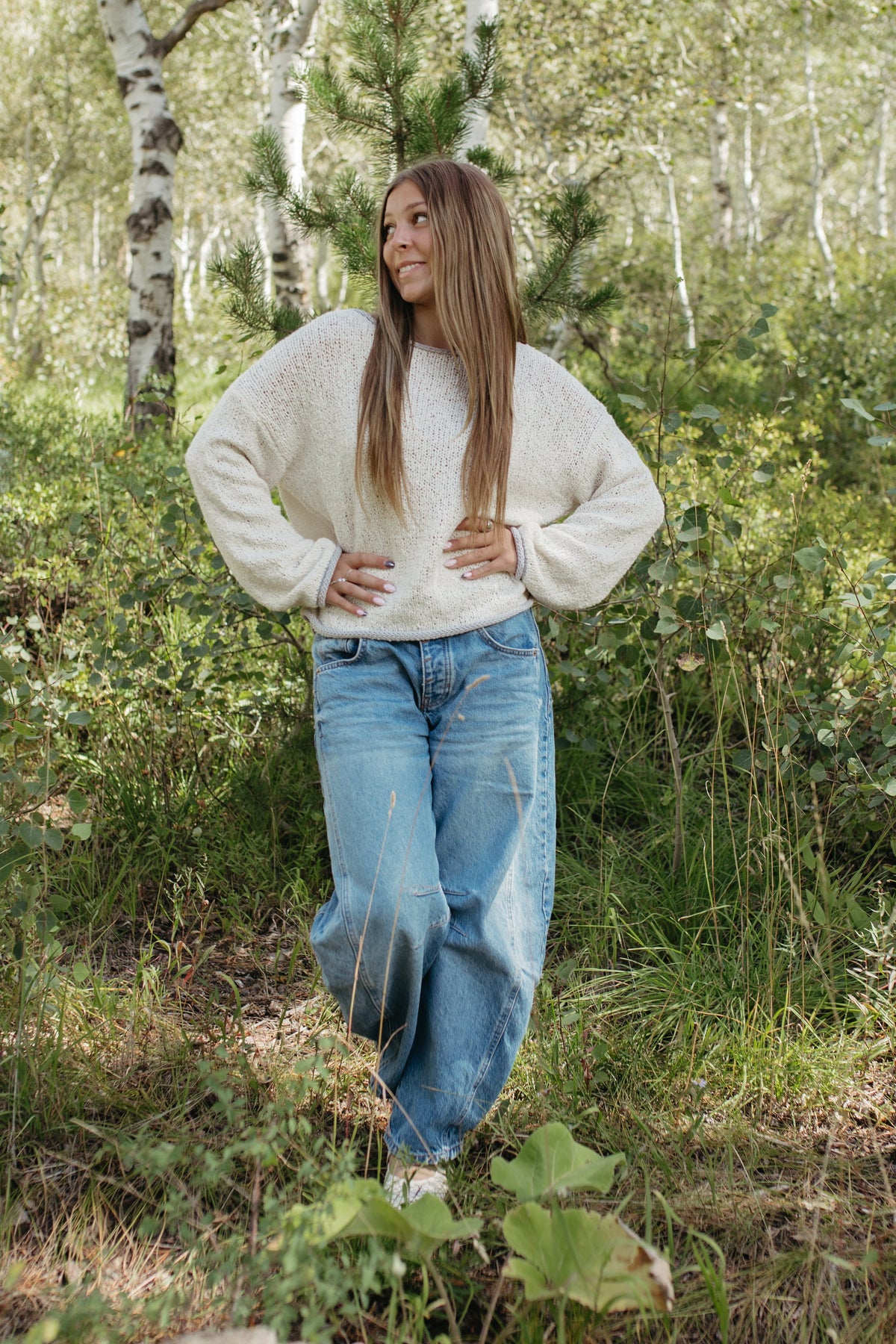 THE SIYA LONG SLEEVE KNIT SWEATER IN OATMEAL