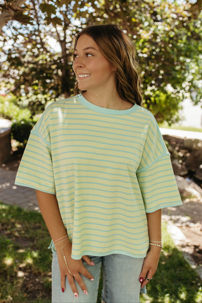 THE ZORA RELAXED STRIPED TEE IN BLUE/GREEN