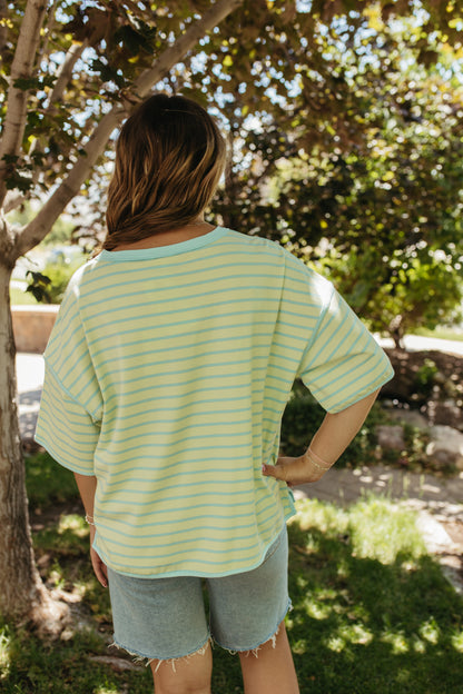 THE ZORA RELAXED STRIPED TEE IN BLUE/GREEN