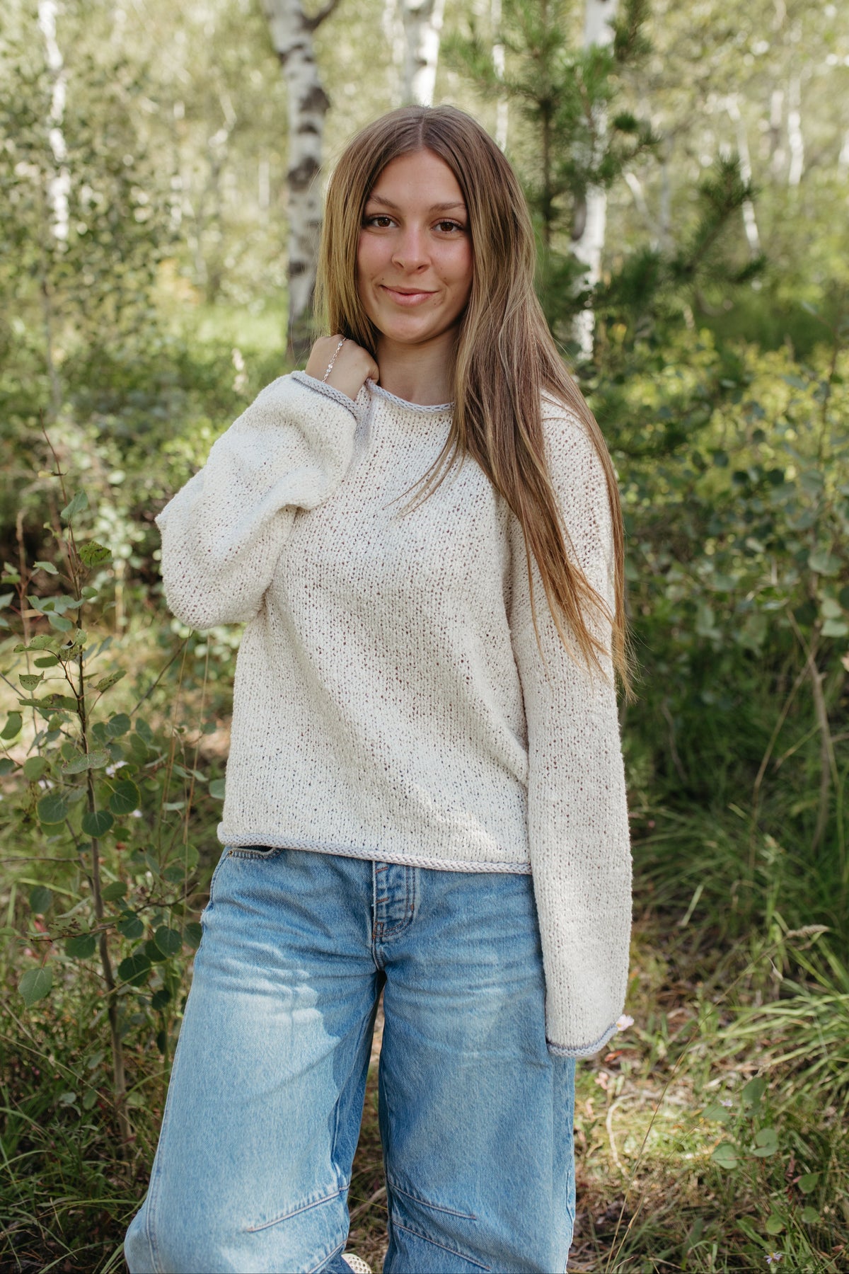 THE SIYA LONG SLEEVE KNIT SWEATER IN OATMEAL