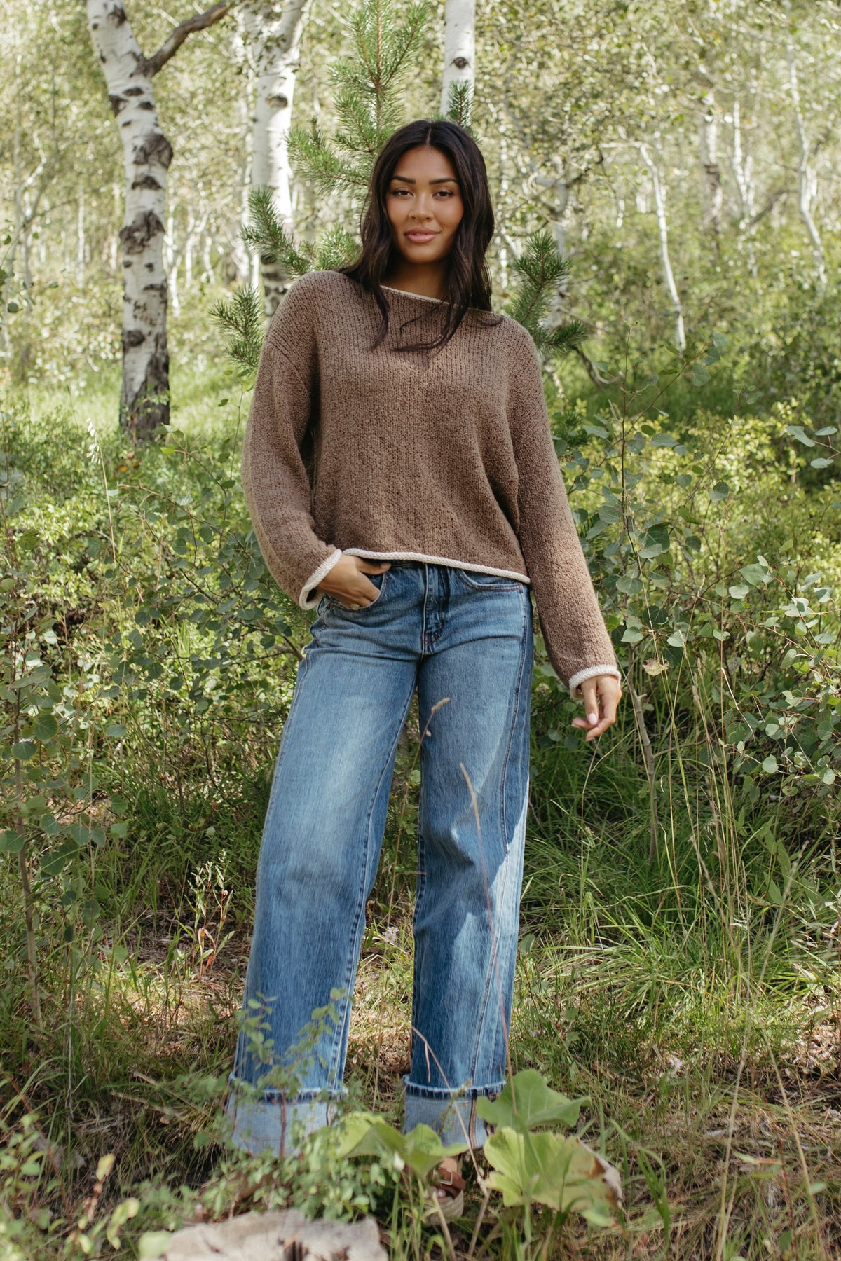 THE SIYA LONG SLEEVE KNIT SWEATER IN MOCHA
