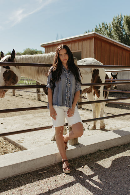 THE BERKLEY FRAYED DENIM TOP