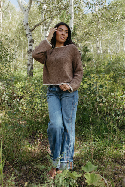 THE SIYA LONG SLEEVE KNIT SWEATER IN MOCHA