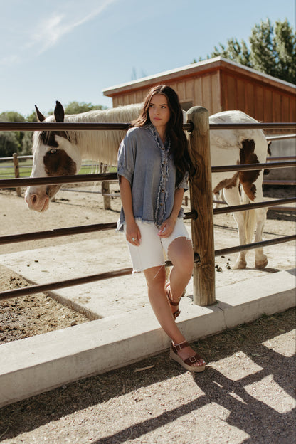 THE BERKLEY FRAYED DENIM TOP