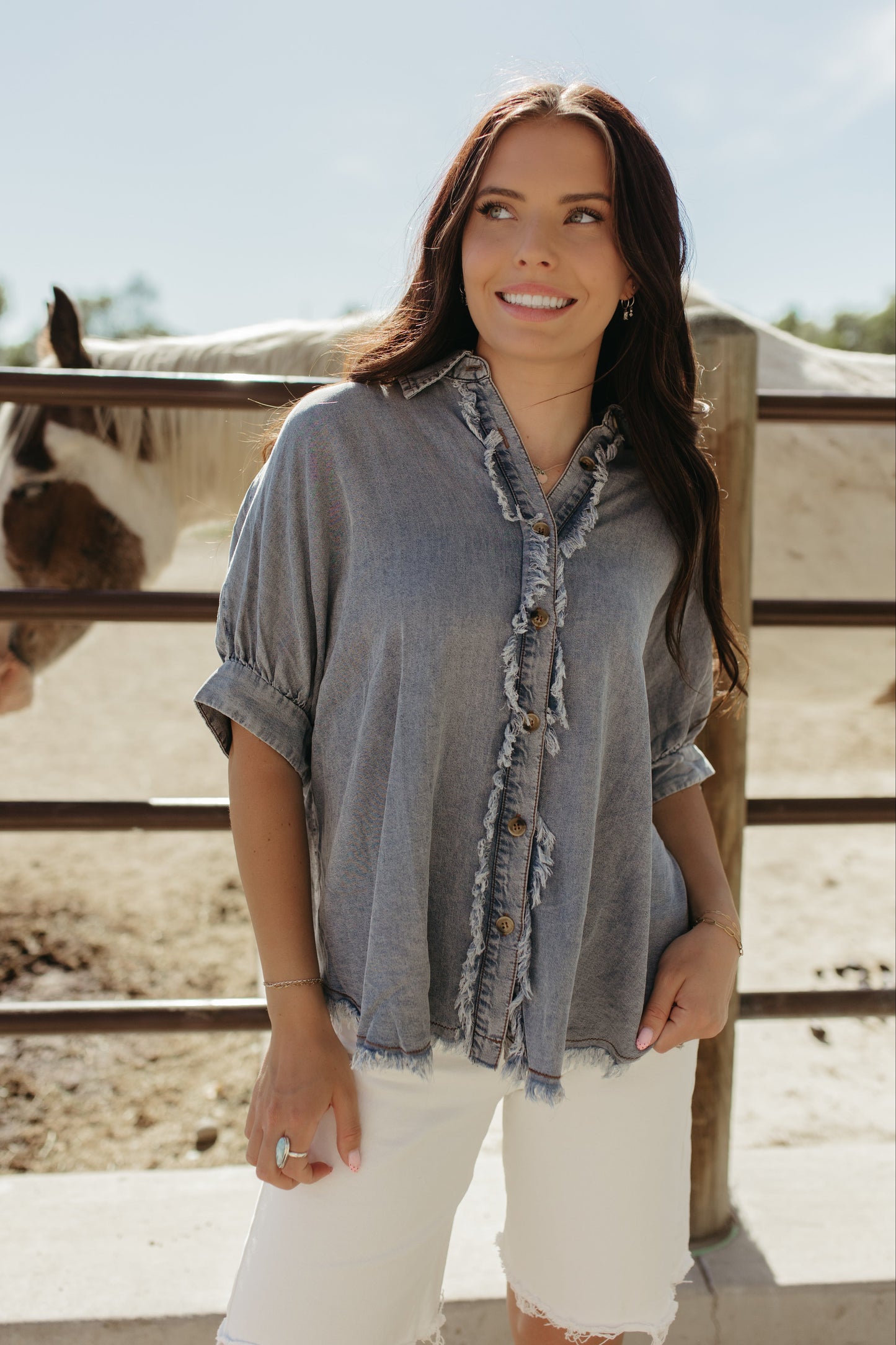 THE BERKLEY FRAYED DENIM TOP