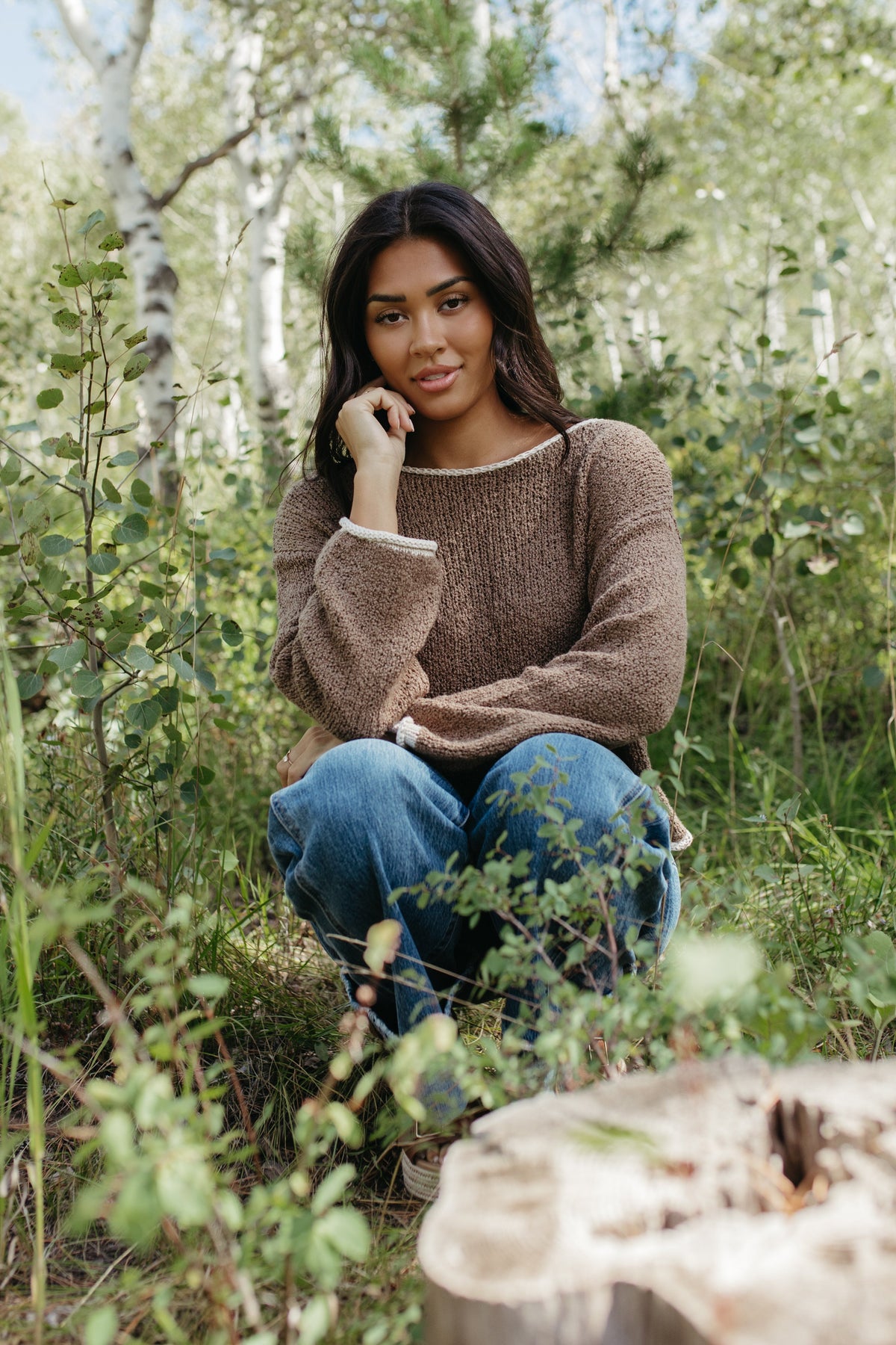 THE SIYA LONG SLEEVE KNIT SWEATER IN MOCHA