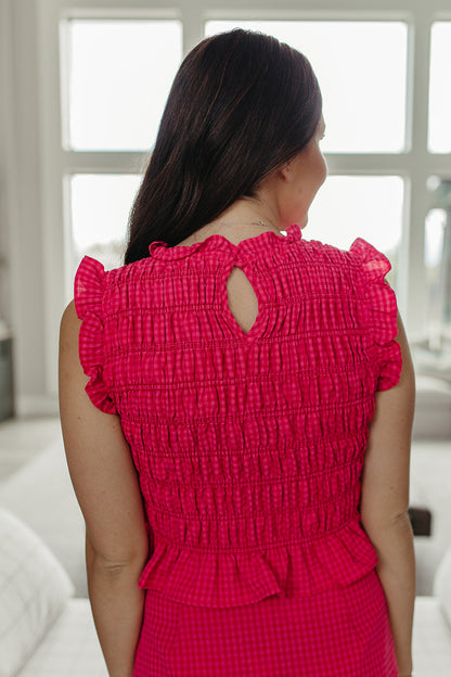 THE DELLA GINGHAM TOP IN RASPBERRY