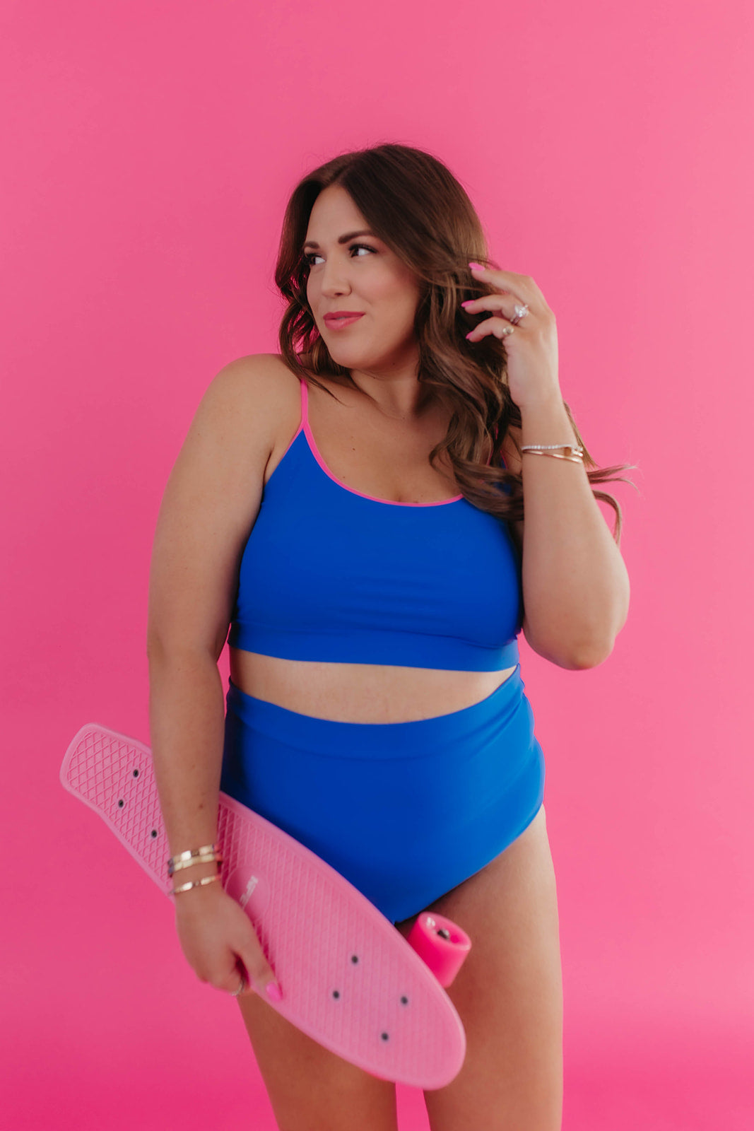 MALIBU TWO PIECE IN ROYAL BLUE AND ELECTRIC PINK TRIM BY PINK DESERT