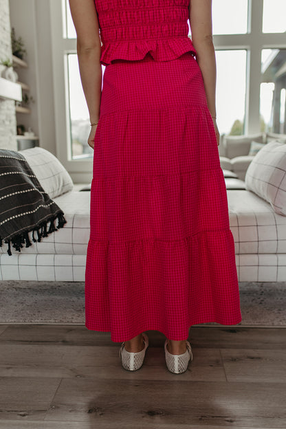 THE DELLA GINGHAM SKIRT IN RASPBERRY