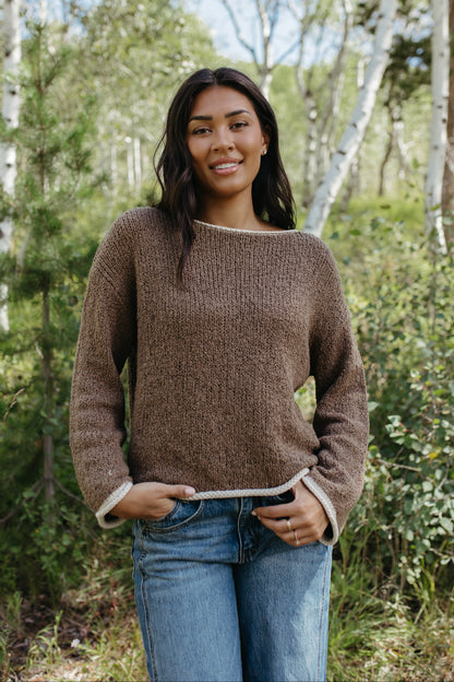 THE SIYA LONG SLEEVE KNIT SWEATER IN MOCHA