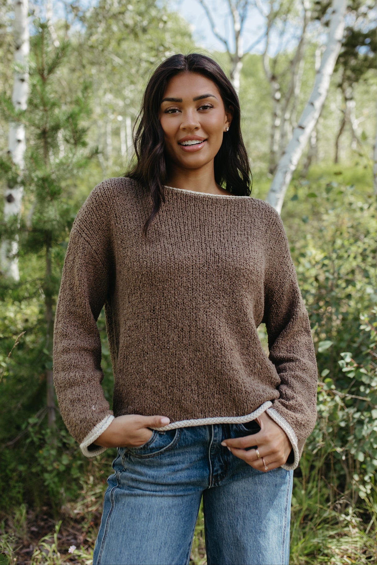 THE SIYA LONG SLEEVE KNIT SWEATER IN MOCHA