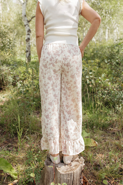 THE NAOMI FLORAL WIDE LEG PANTS IN IVORY