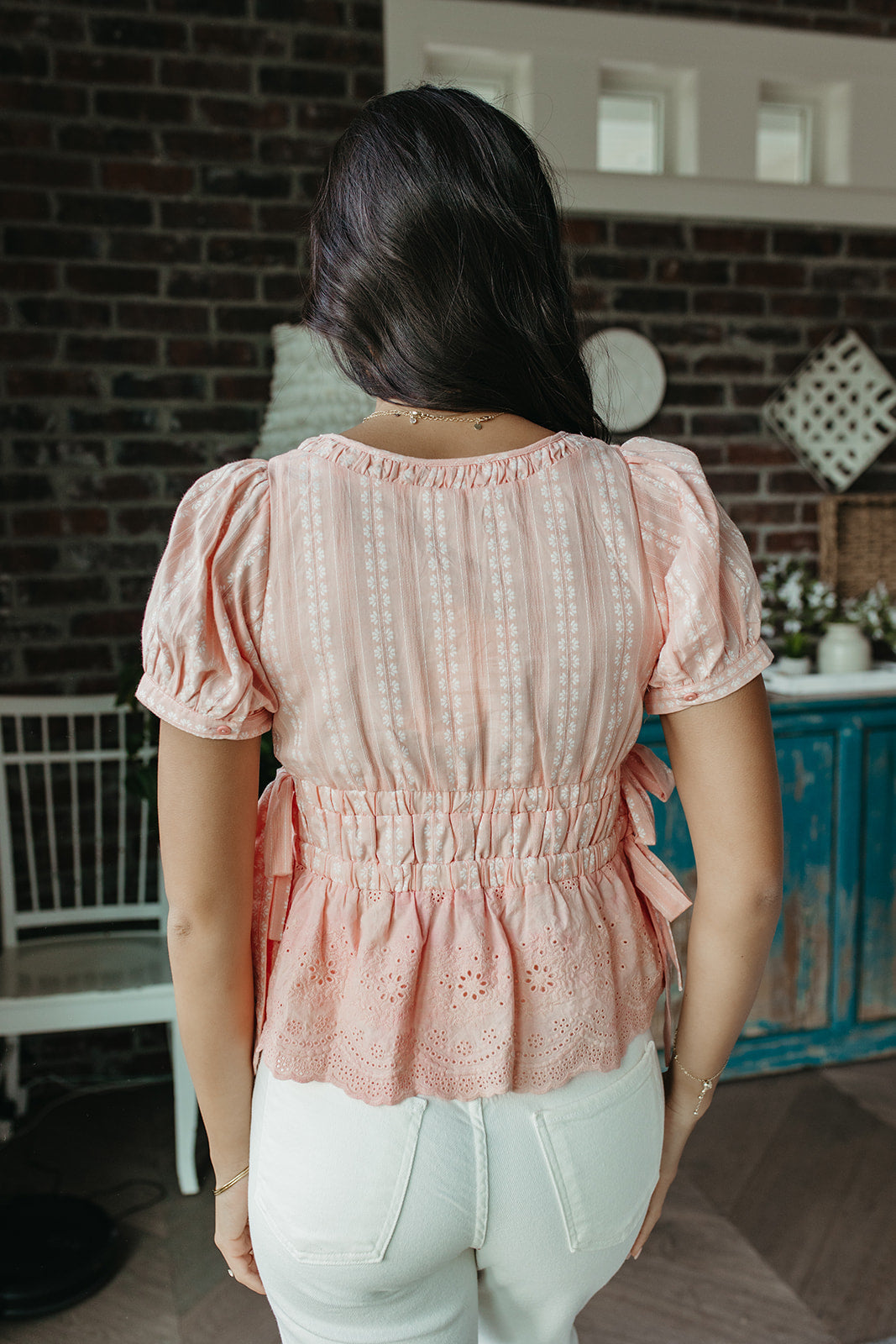 THE MARGOT STRIPED FLORAL PEPLUM TOP IN PINK – Pink Desert