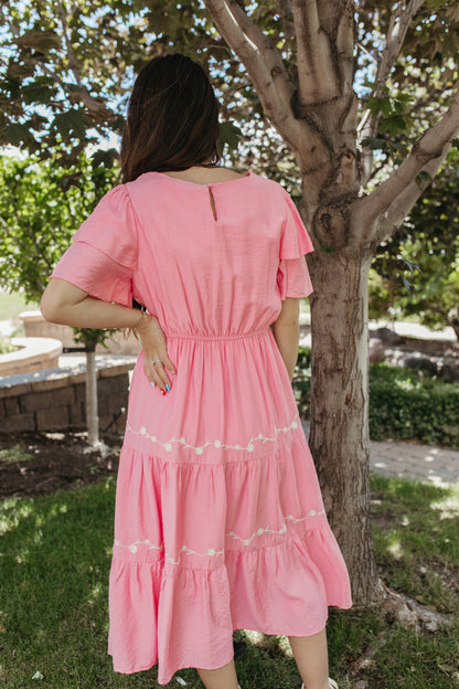 THE MILLER TIERED EMBROIDERED RUFFLE DRESS IN PINK