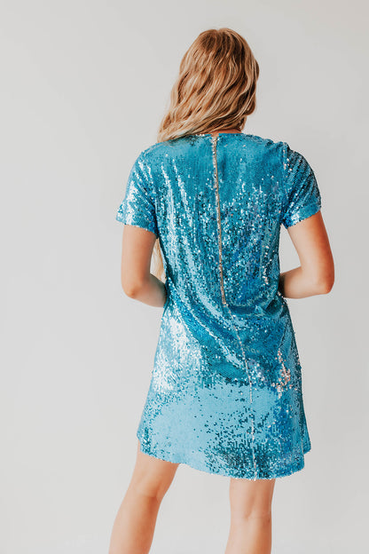 THE TAYLOR MIDNIGHT ERA SEQUIN DRESS IN TEAL BY PINK DESERT
