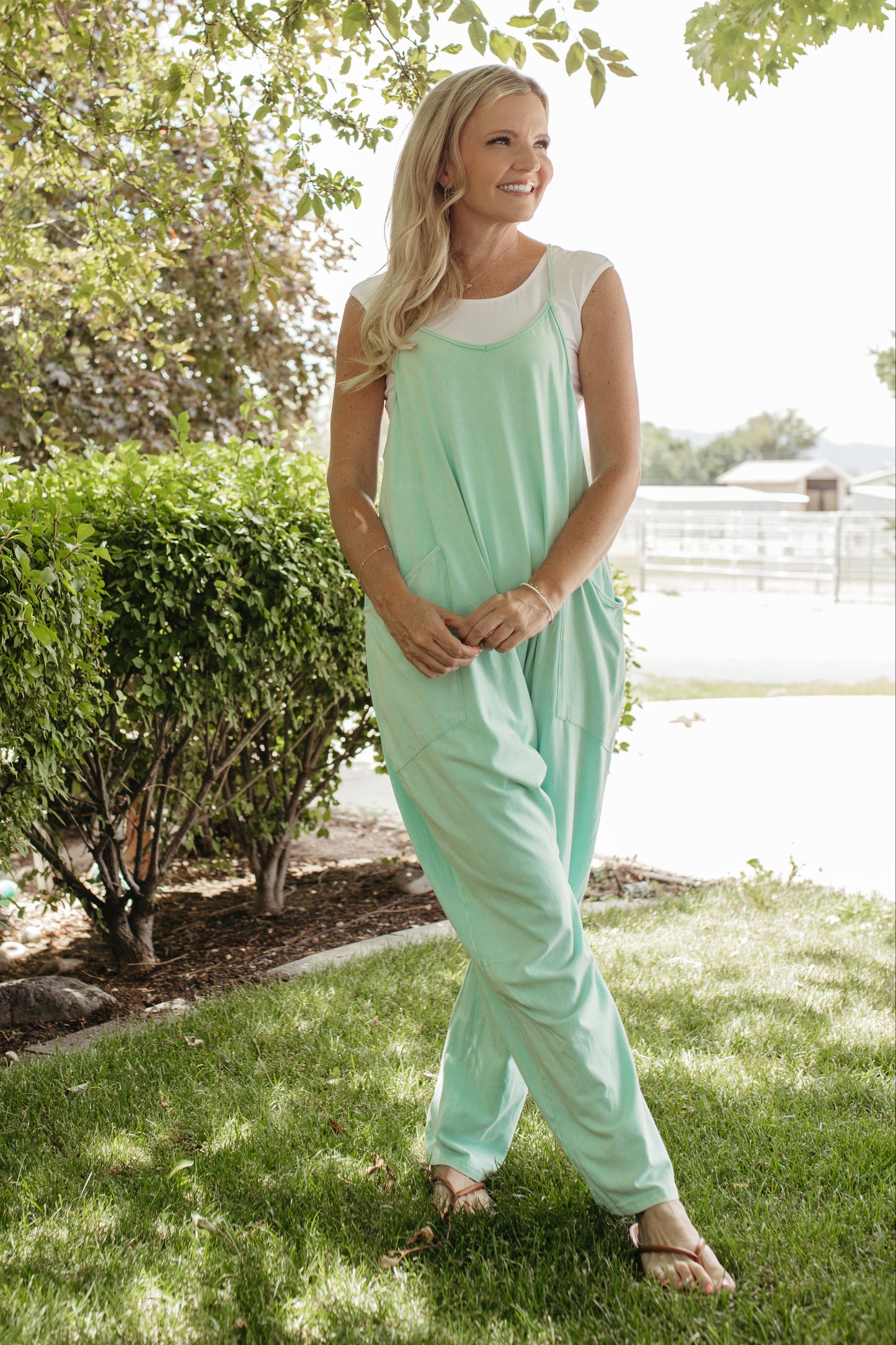THE KATHRYN MINERAL WASH JUMPSUIT IN TURQUOISE
