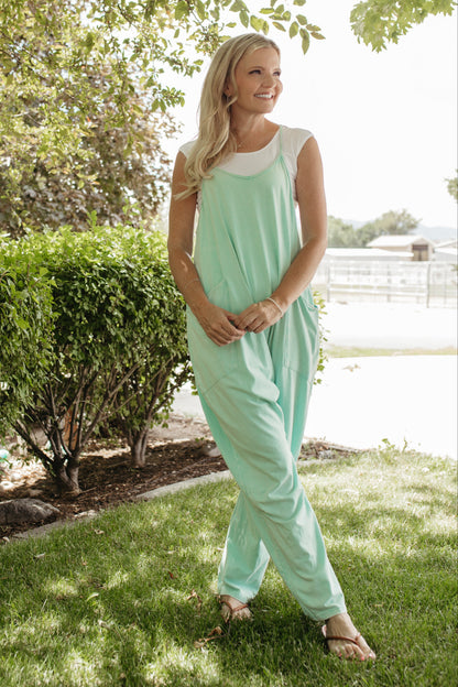 THE KATHRYN MINERAL WASH JUMPSUIT IN TURQUOISE
