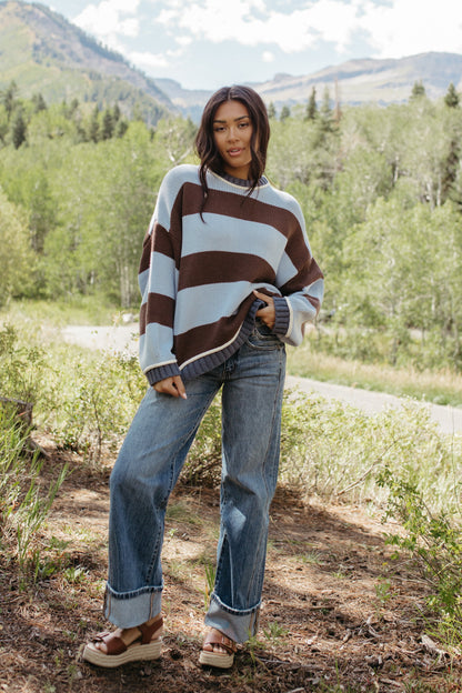 THE JORDAN STRIPE LONG SLEEVE SWEATER IN BLUE