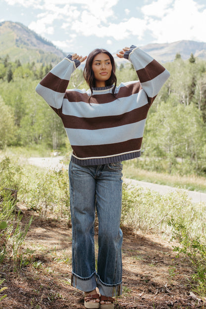 THE JORDAN STRIPE LONG SLEEVE SWEATER IN BLUE