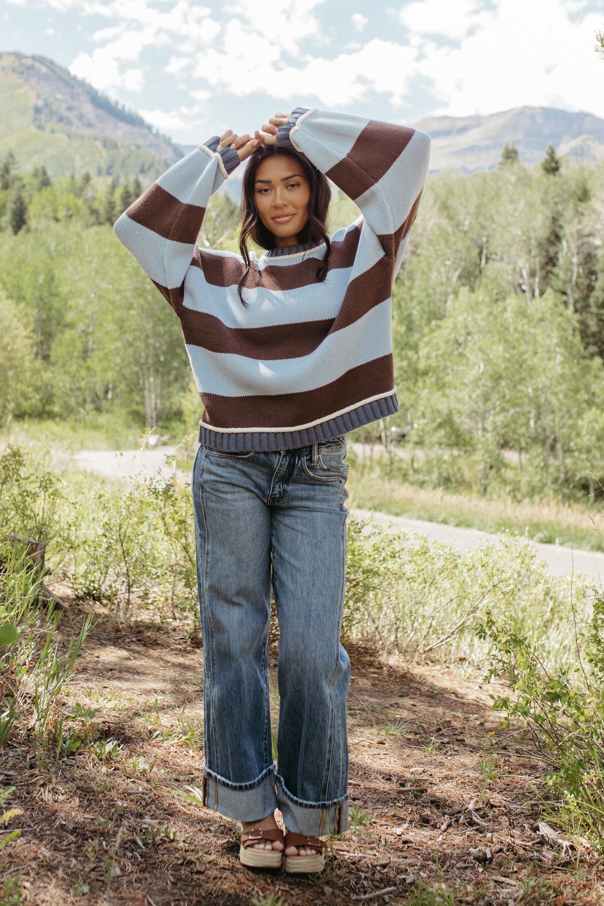 THE JORDAN STRIPE LONG SLEEVE SWEATER IN BLUE