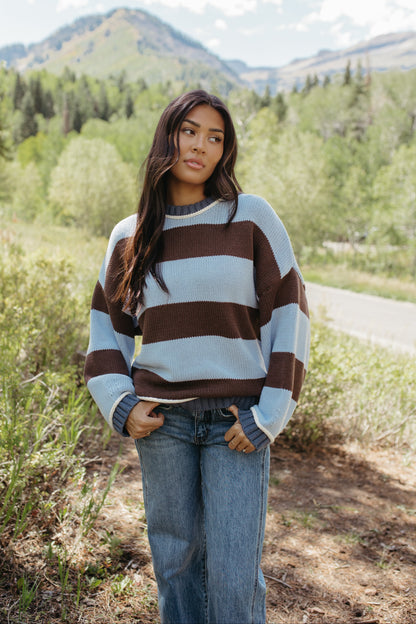 THE JORDAN STRIPE LONG SLEEVE SWEATER IN BLUE