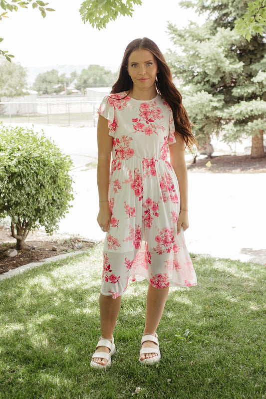 THE JULIE PINK FLUTTER SLEEVE DRESS