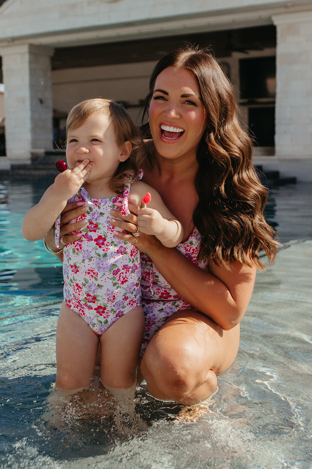 GIRLS TIE STRAP ONE PIECE IN CORAL BLOSSOM BY PINK DESERT X SARAH TRIPP