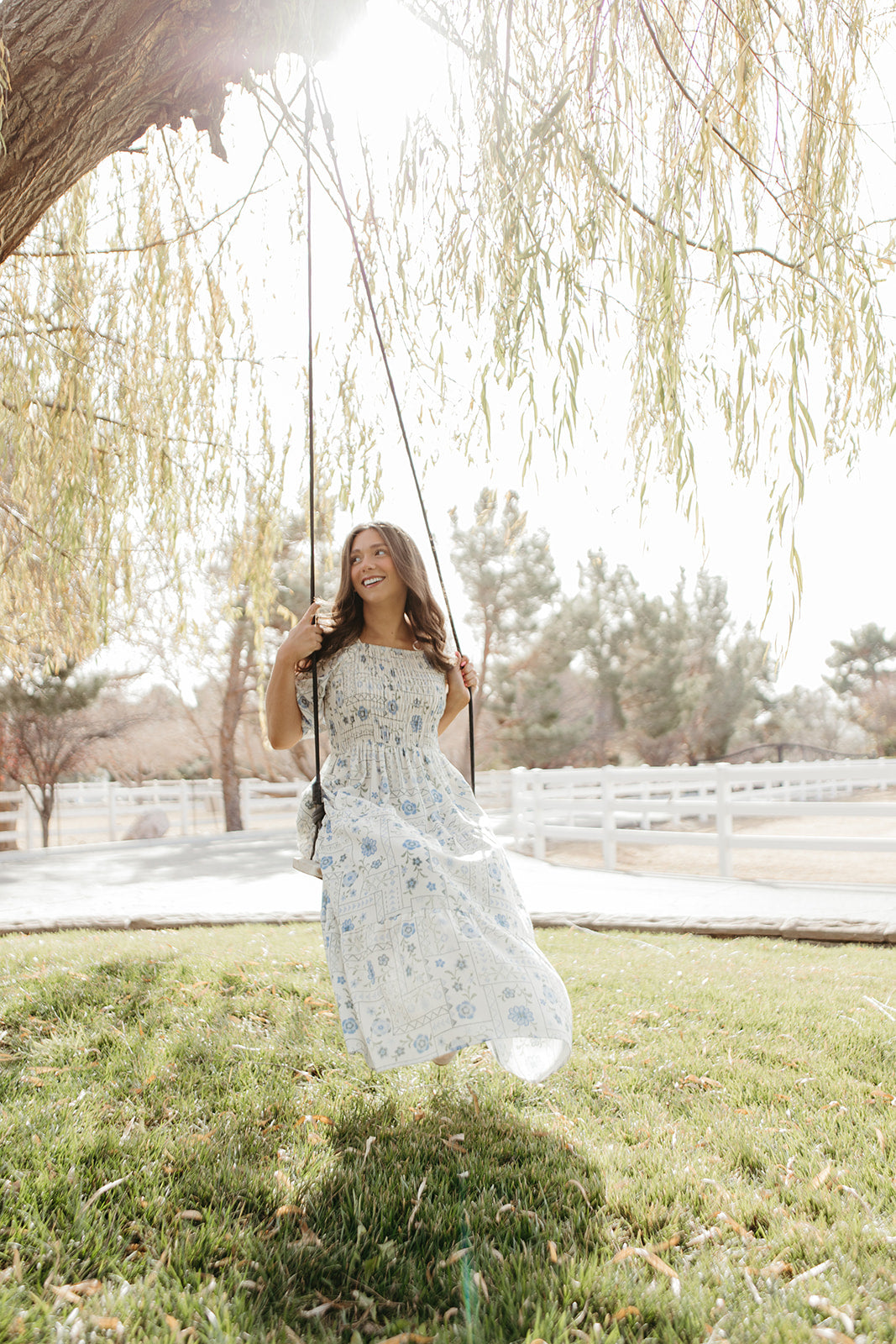 THE LUNA FLORAL SMOCKED DRESS IN BLUE