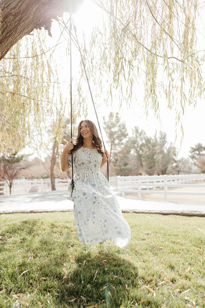 THE LUNA FLORAL SMOCKED DRESS IN BLUE
