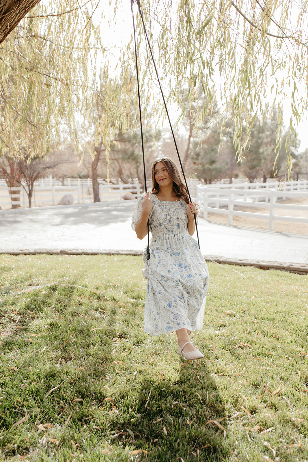 THE LUNA FLORAL SMOCKED DRESS IN BLUE