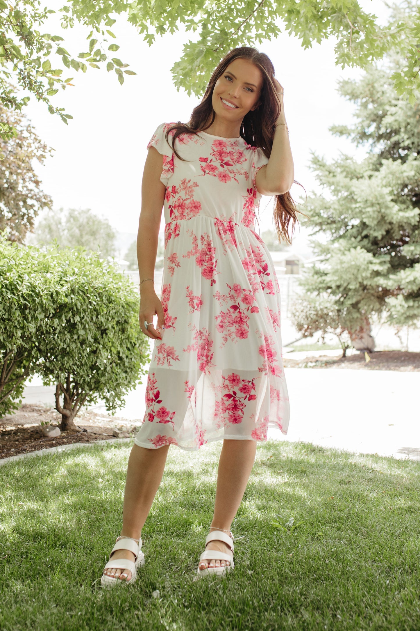 THE JULIE PINK FLUTTER SLEEVE DRESS