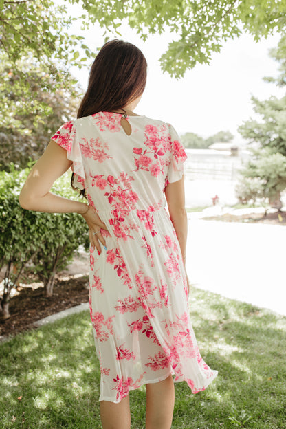 THE JULIE PINK FLUTTER SLEEVE DRESS