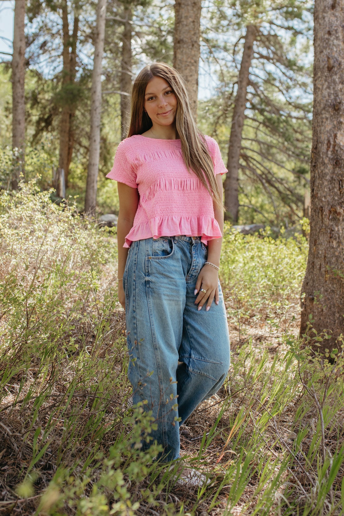 THE JOLENE SHORT SLEEVE KNIT TOP IN PINK