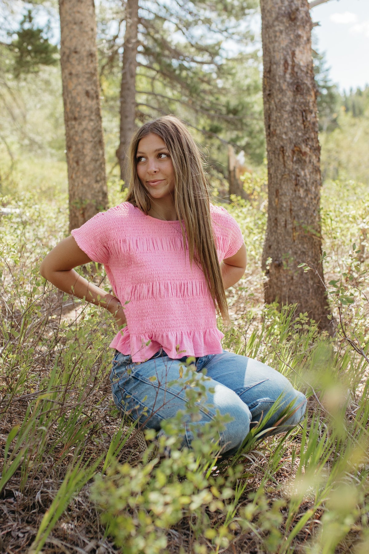 THE JOLENE SHORT SLEEVE KNIT TOP IN PINK