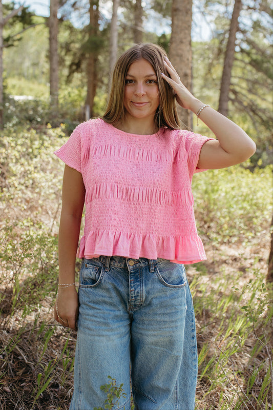 THE JOLENE SHORT SLEEVE KNIT TOP IN PINK