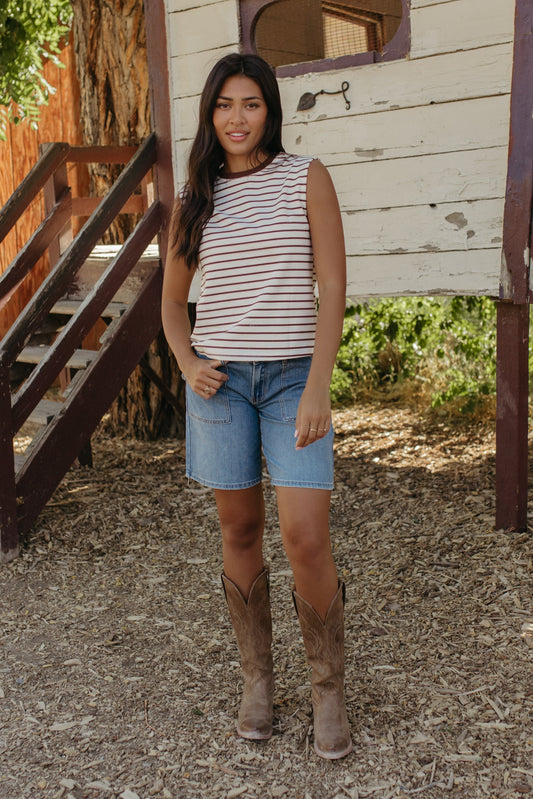 THE CORALINE BROWN STRIPED LOOSE TANK