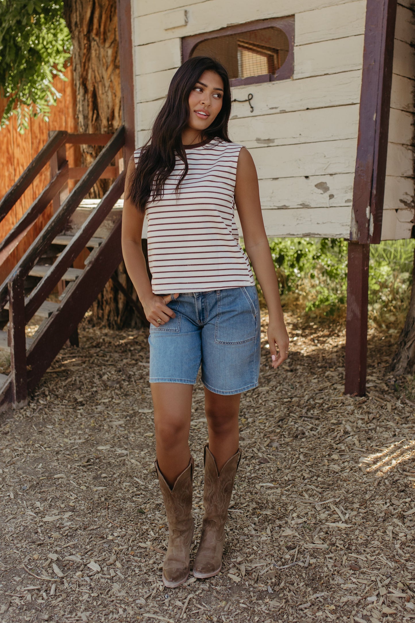 THE CORALINE BROWN STRIPED LOOSE TANK