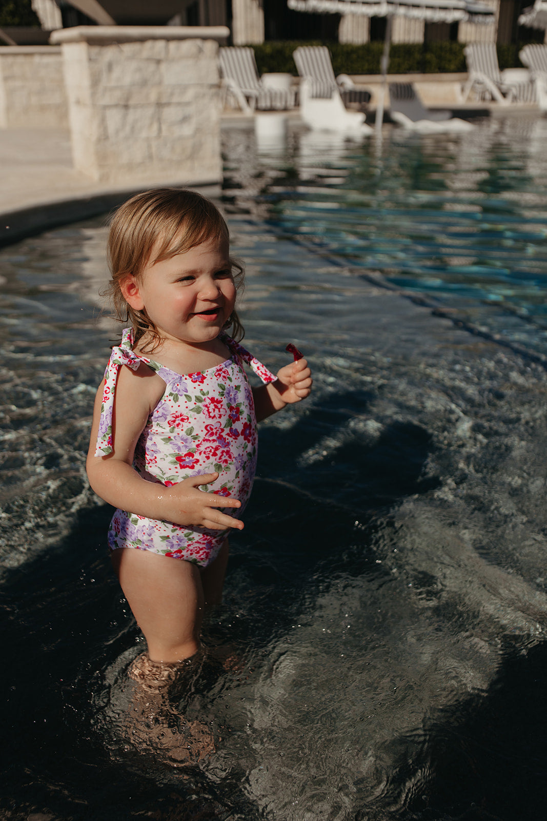 GIRLS TIE STRAP ONE PIECE IN CORAL BLOSSOM BY PINK DESERT X SARAH TRIPP