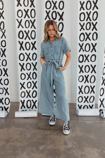 THE DYLANN BELTED JUMPSUIT IN DENIM